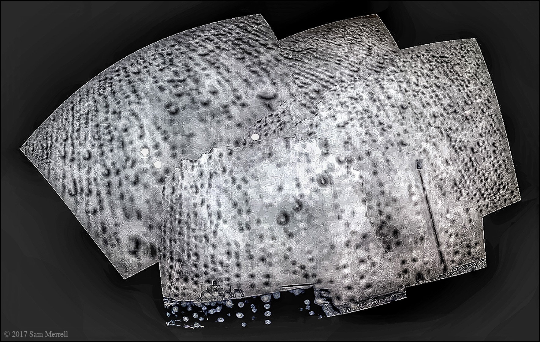 computer composite image of raindrops on the outside of a NYC bus window (with artifacts of unknown origin)
